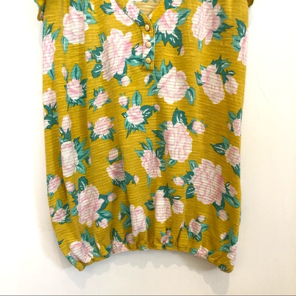 Anthropologie Deletta Golden Yellow Smocked Floral Top with Gold Threads - Picture 8 of 15